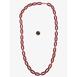 Red Enamel Link Necklace Opera Length Open Links Vintage 60s Mob Wife Whimsigoth